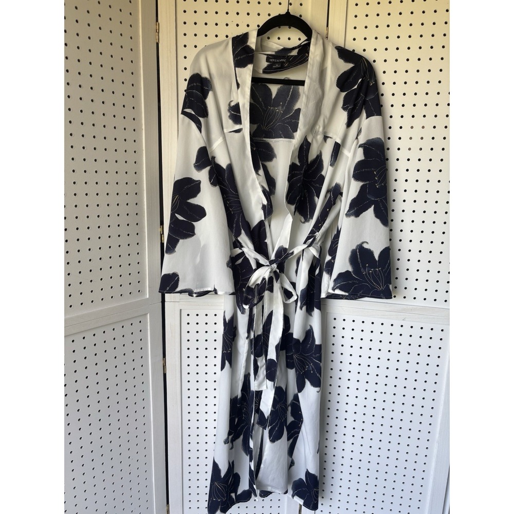 Hers & Mine Women's Floral Moments Kimono Robe - Navy/Combo Size Medium